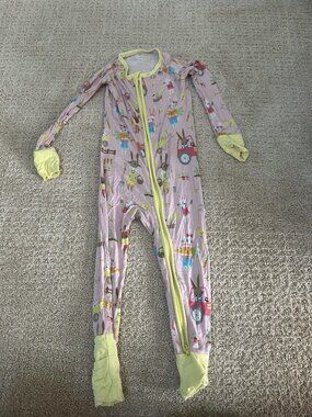Little Sleepies Pink Hop To It Bamboo Convertible Footie Pajamas 18-24 Months